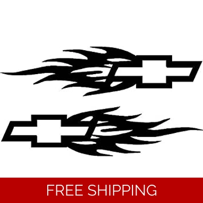 Set of 2 Flaming Chevy Die Cut Vinyl Decal Sticker